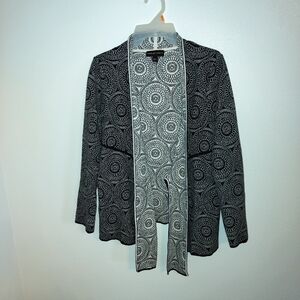 Dana Buchman Open Front Cardigan With Black/White‎ Mandela Pattern Boho Chic